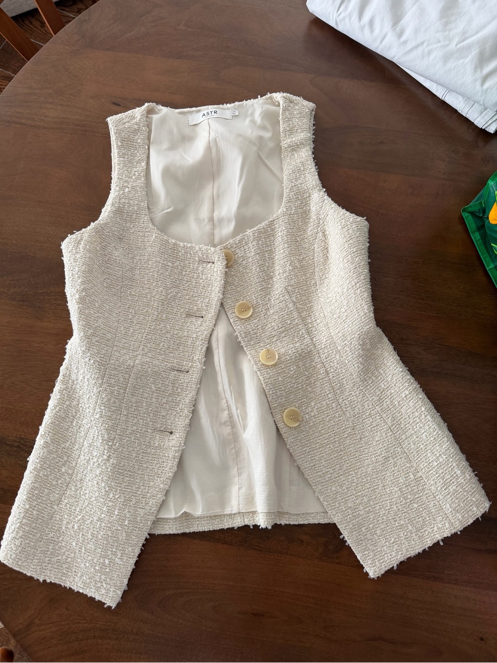 ASTR Cream Tweed Sleeveless Blazer Vest with Buttons
